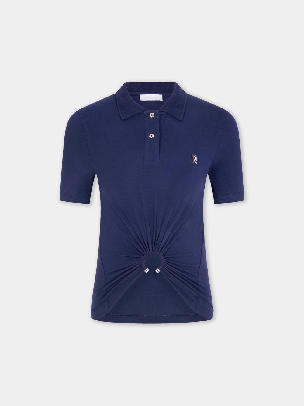 Paco Rabanne Navy Short-Sleeve Polo with Front Twist and Hardware